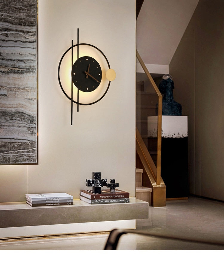 Horloge Murale Avec Éclairage Grande Taille 57x41,5cm Or Noir Design Moderne | Restfield